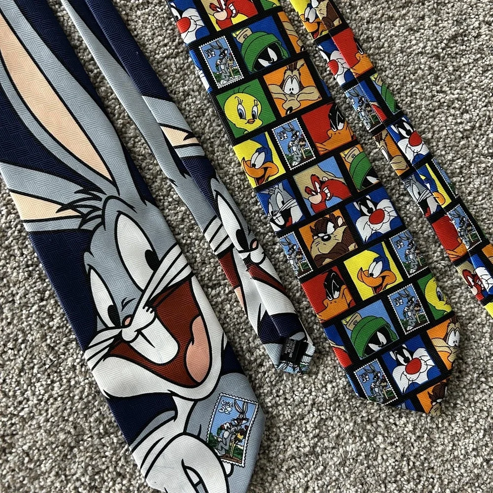 Vintage Looney Tunes Stamp Collection Tie Lot Mens One Size Multicolor Cartoon